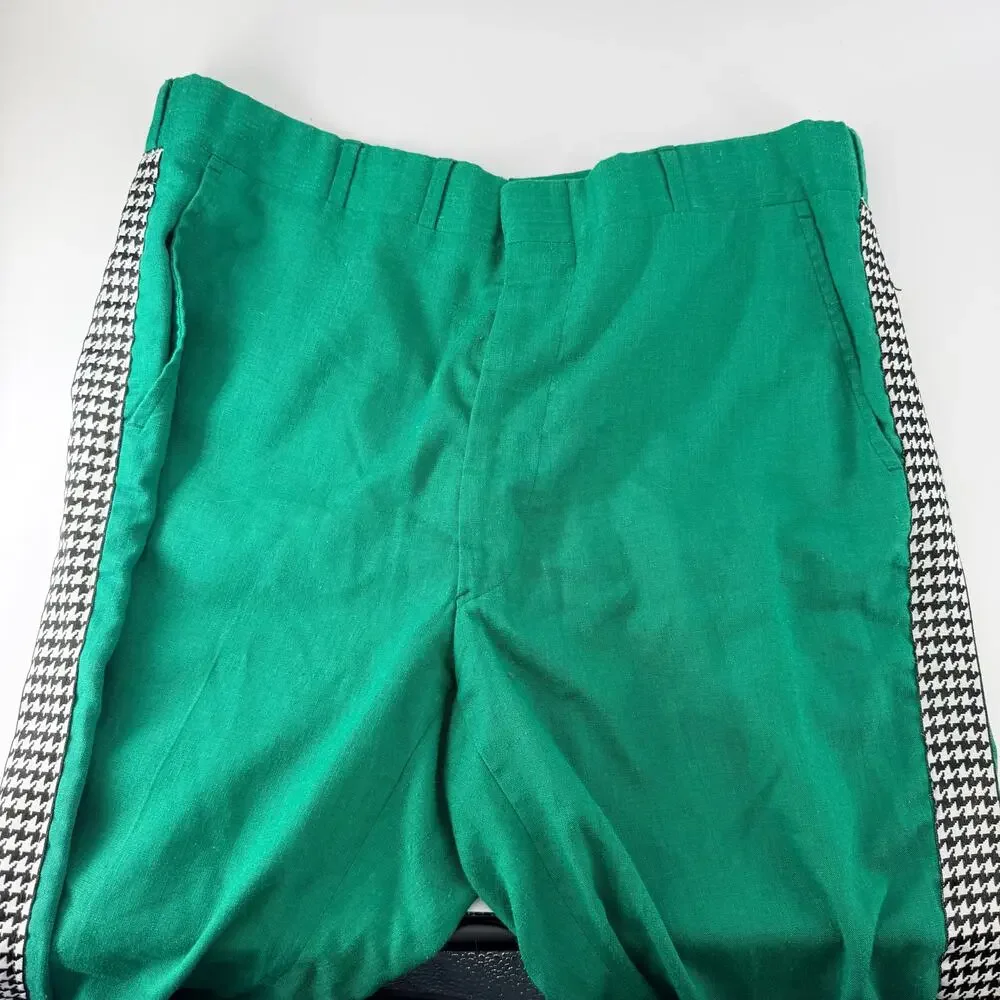 Vintage Corbin Montego Linen Trousers Green Houndstooth Stripe Squire Shop 32